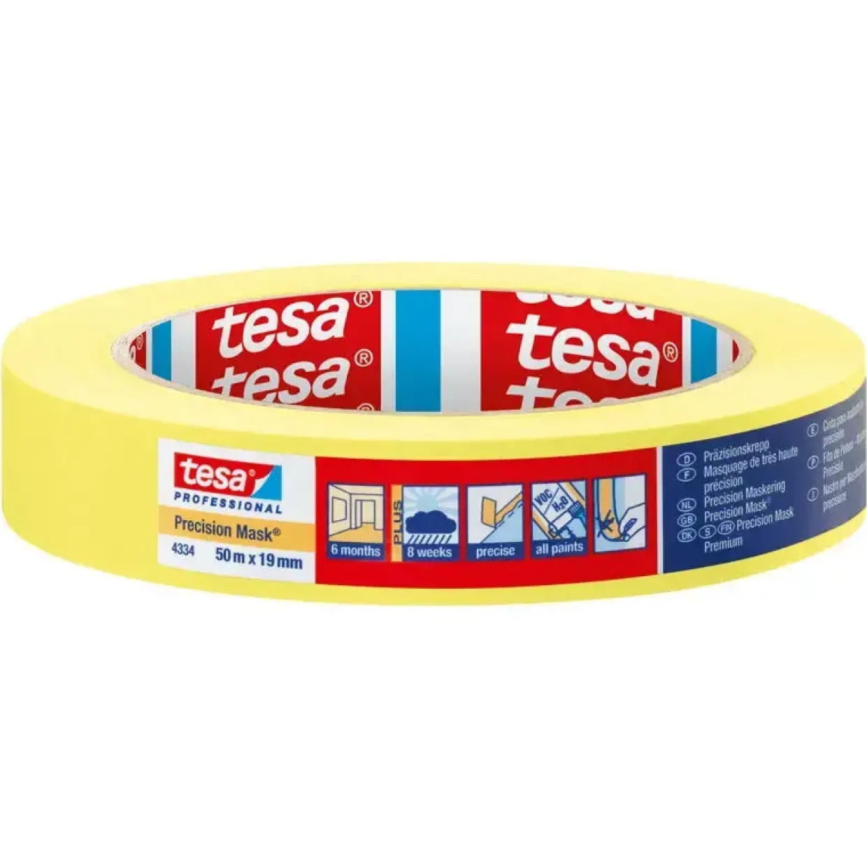 Afdækningstape tesa 4334 gul 19mmx50m - 8 stk
