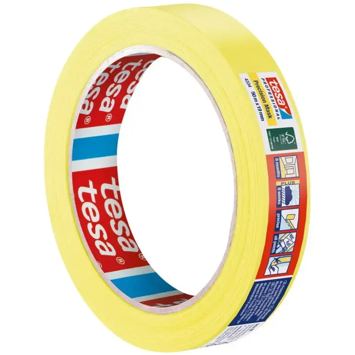 Afdækningstape tesa 4334 gul 19mmx50m - 8 stk