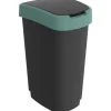 Affaldsspand, Rotho Twist, 40,1x29,8x60,2cm, 50 l, sort, plast, sort låg med grøn kant