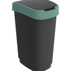Affaldsspand, Rotho Twist, 40,1x29,8x60,2cm, 50 l, sort, plast, sort låg med grøn kant