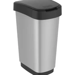 Affaldsspand Rotho Twist 40,1x29,8x60,2cm 50 L sølv plast sort låg