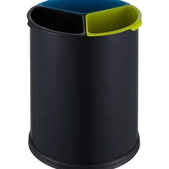 Affaldsspand, sort, stål, 3-rums, 3x3,5 l, med åben indkast - 6 stk