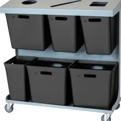 Affaldsvogn, Tina Trolleys, grå, pulverlakeret stål, 6-rums, 3x20 l, 2x15 l, 1x10 l