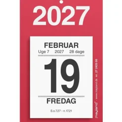 Afrivningskalender mini væg - 51x99mm - Blokformat - Rød - 2027 - Mayland - 27242000