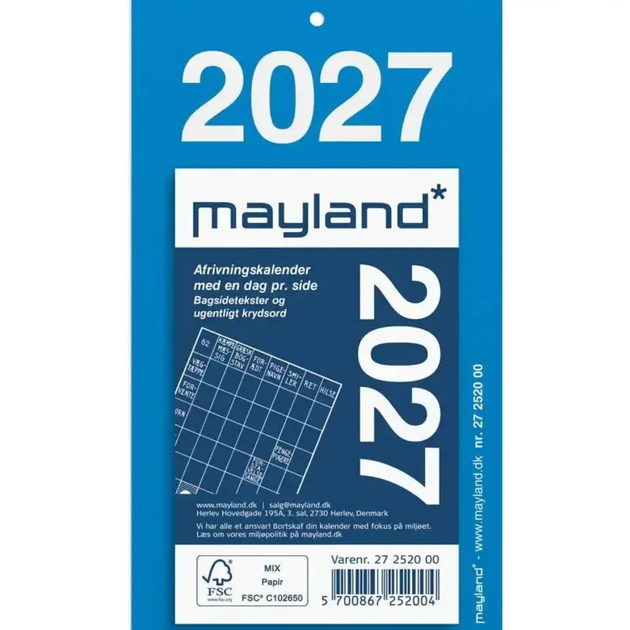 Afrivningskalender væg - m/bagsidetekst - 80x142mm - 2027 - Mayland - 27252000
