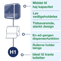 Aftørringsdispenser til håndklæderuller - Tork 551108 - H1 - sort