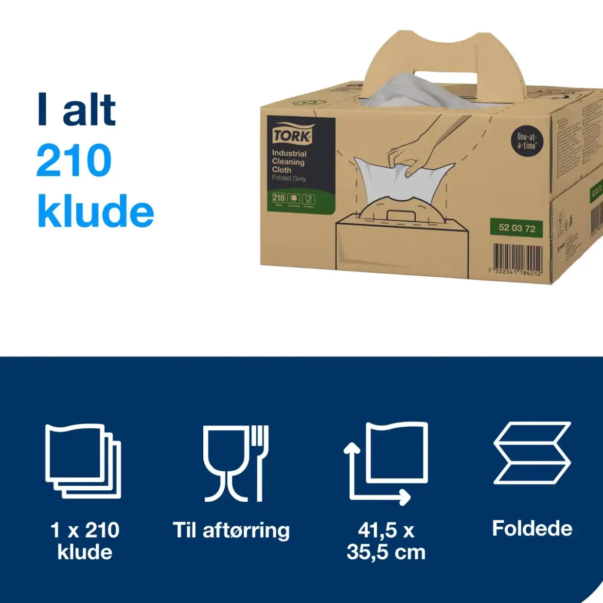 Aftørringsklude 520372 Tork Industri W7 Handy Box grå 41,5x35,5cm 210 ark pr box