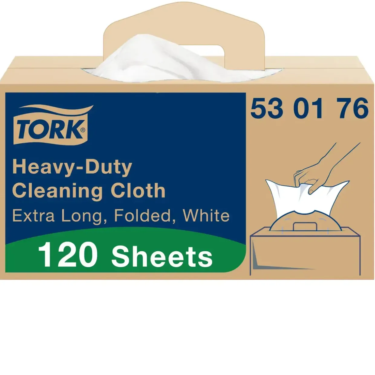 Aftørringsklude Tork Kraftig 530176 W7 hvid 61,5x35,5cm 120 ark pr box