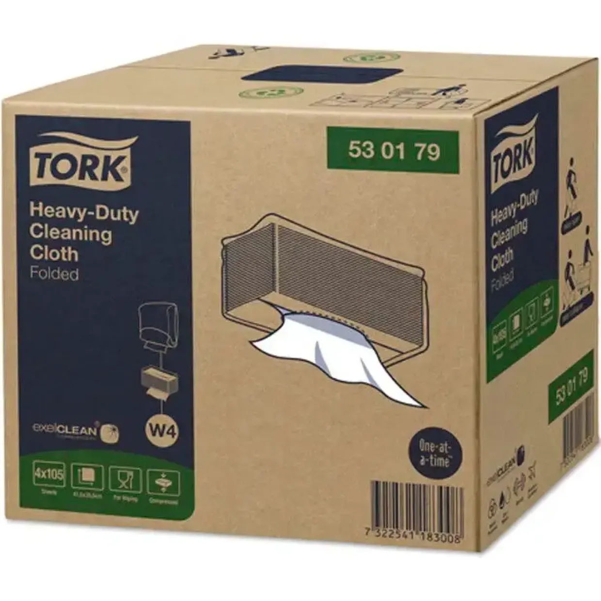 Aftørringsklud, Tork, 530179, Kraftig W4 hvid 41,5x35,5cm 4x105ark/kar