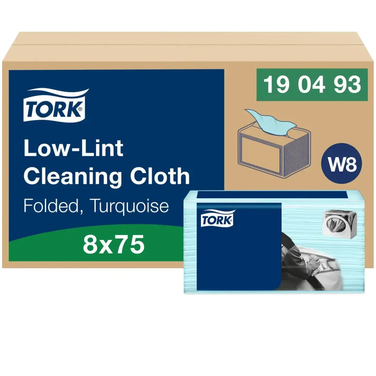 Aftørringsklud Tork 190493 Sensitiv W8 SmallPack turkis - 75 stk pr pakke - 8 pakker