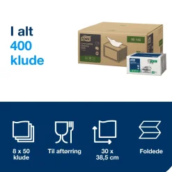 Aftørringsklud Tork W8 90145 38,5x30cm hvid viskose - 50 stk pr pakke - 8 pakker