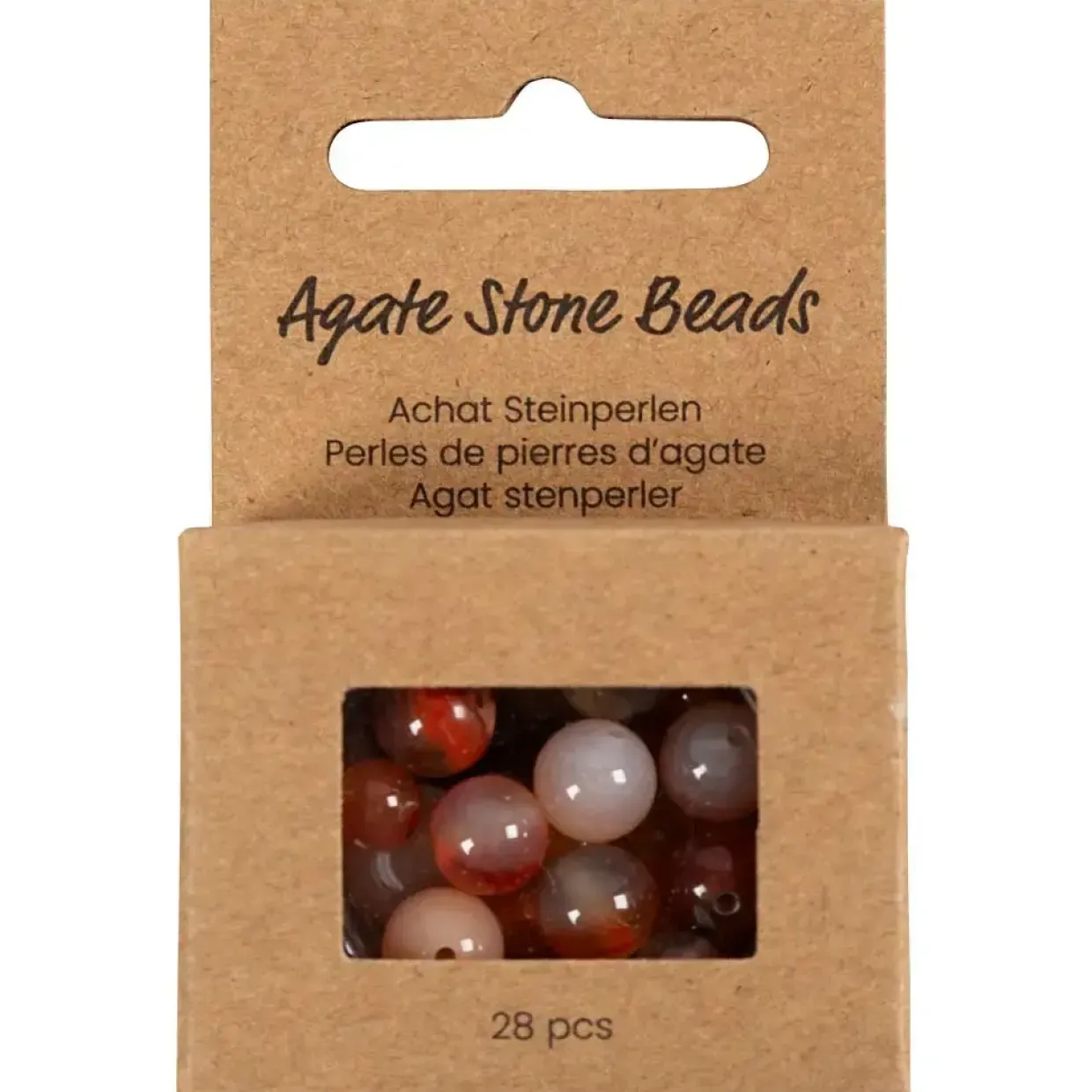 Agat stenperler, str. 1x10, 12x8, 15x6 mm, hulstr. 0,9-1 mm, lys brun, 28stk./ 1 pk.