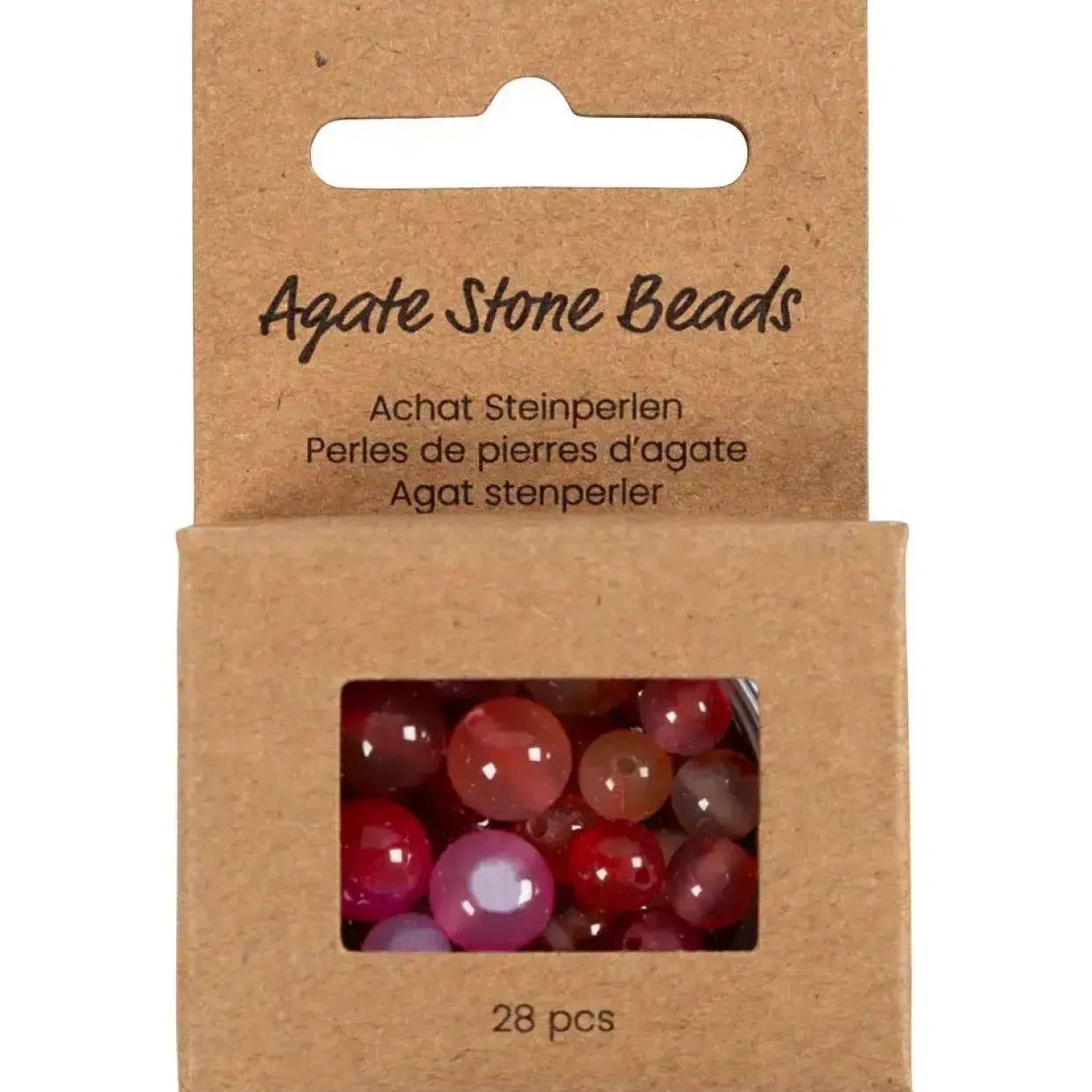 Agat stenperler, str. 1x10, 12x8, 15x6 mm, hulstr. 0,9-1 mm, beige, rosa, 28stk./ 1 pk.