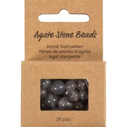 Agat stenperler, str. 1x10, 12x8, 15x6 mm, hulstr. 0,9-1 mm, transparent grå, 28stk./ 1 pk.