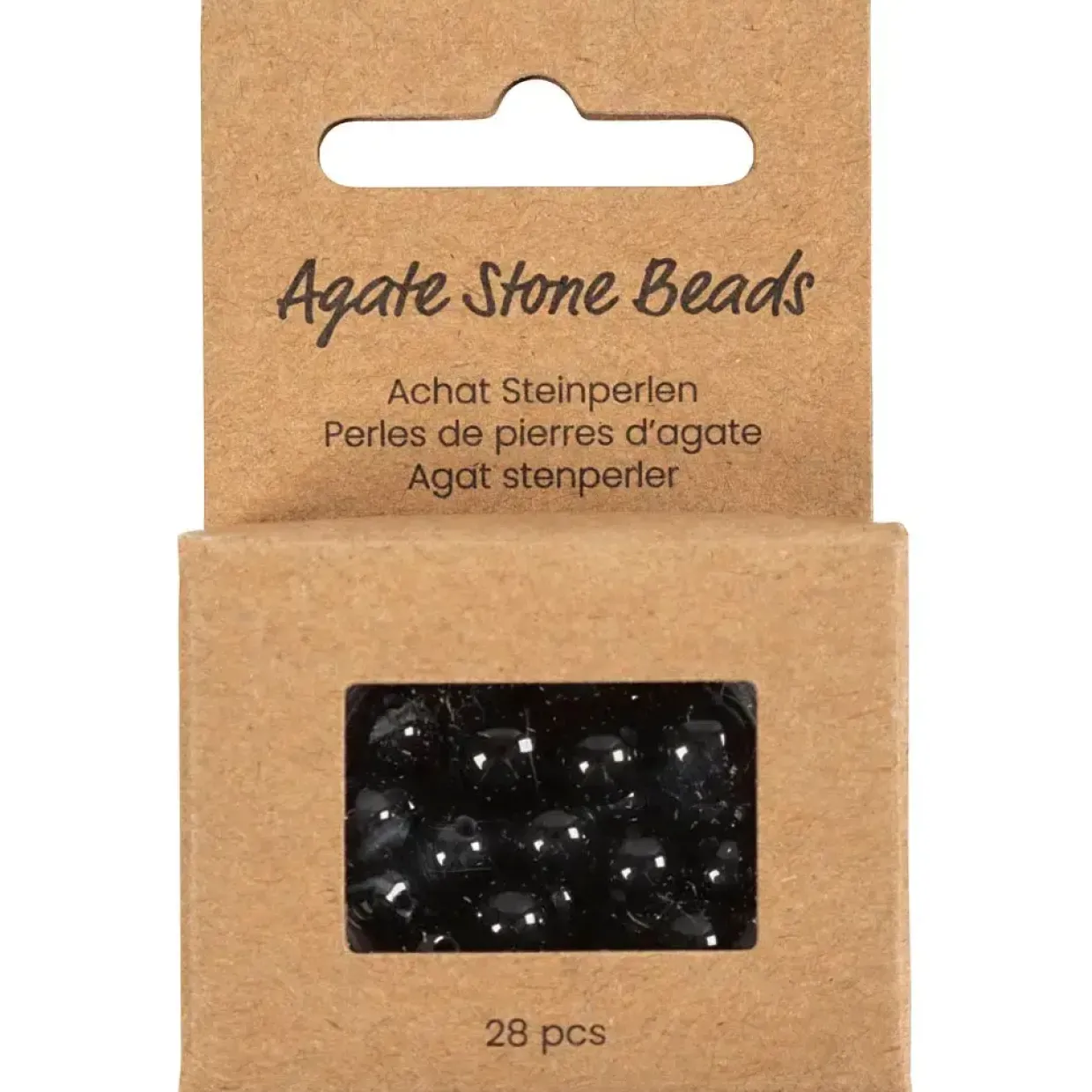 Agat stenperler, str. 1x10, 12x8, 15x6 mm, hulstr. 0,9-1 mm, sort, 28stk./ 1 pk.