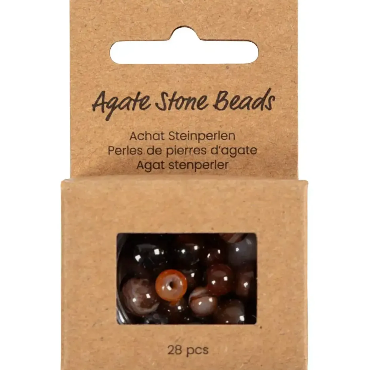 Agat stenperler, str. 1x10, 12x8, 15x6 mm, hulstr. 0,9-1 mm, mørk brun, 28stk./ 1 pk.