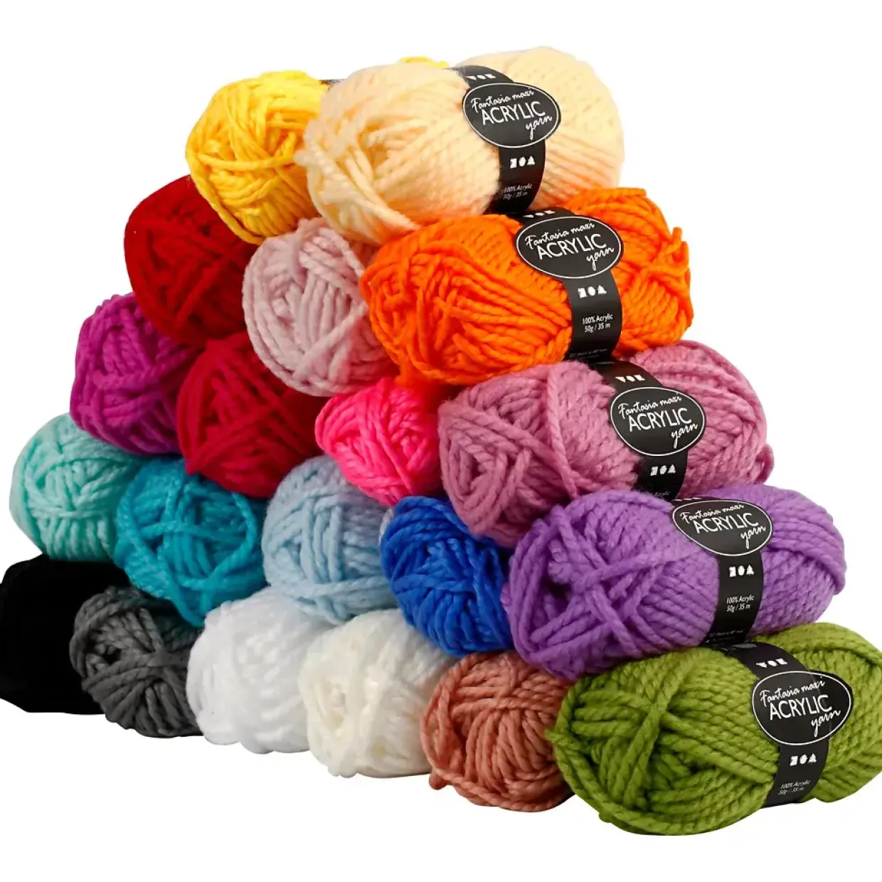 Akrylgarn Fantasia længde 35 meter assorteret farver Maxi - 20 x 50 gram