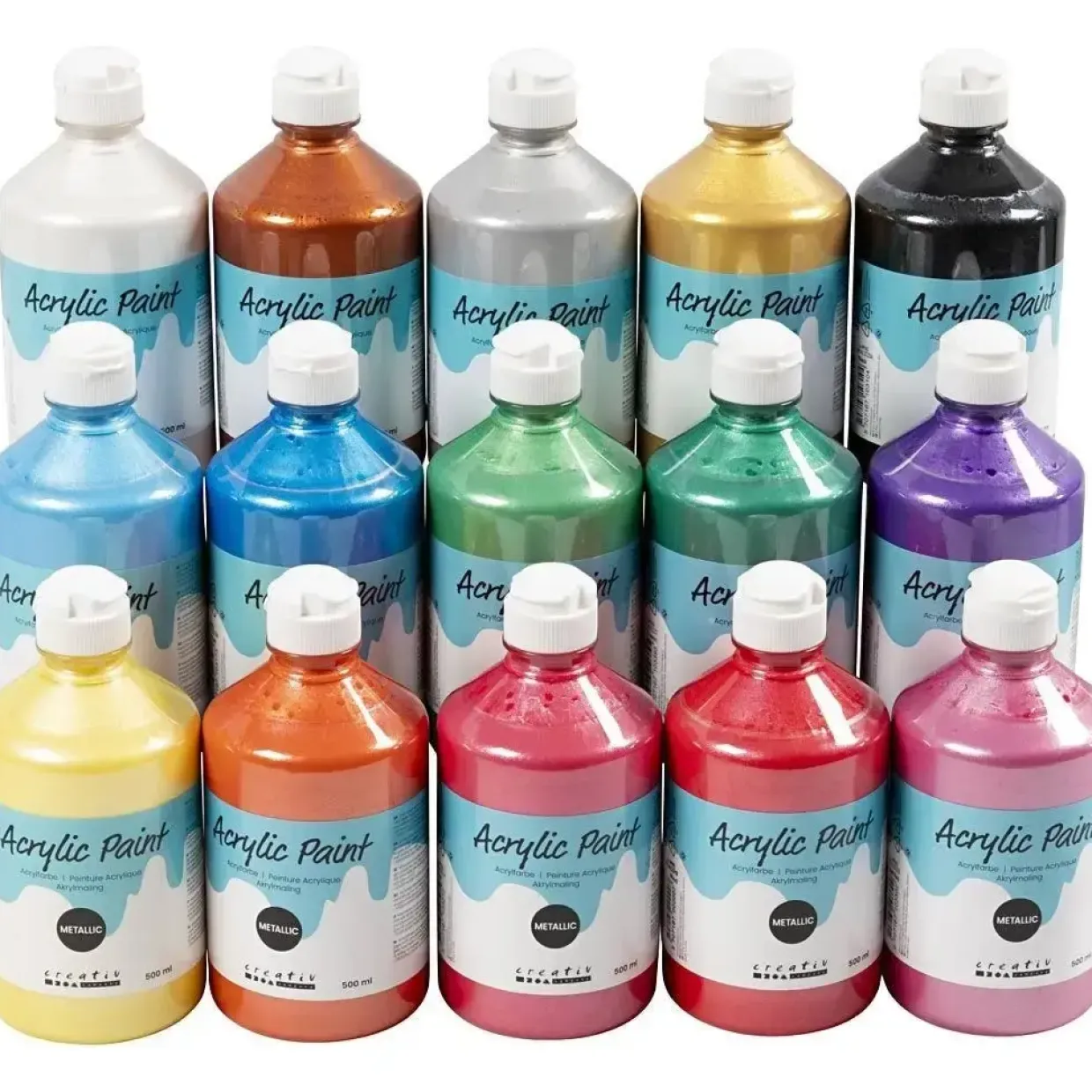Akrylmaling - A-Color - Assorteret farver - 03 metallic - 15 x 500 ml