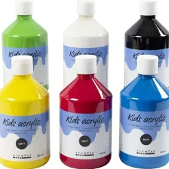 Akrylmaling A-Color - Farveskole, primær farver, 02 - mat (plakatfarve) - 6 x 500 ml