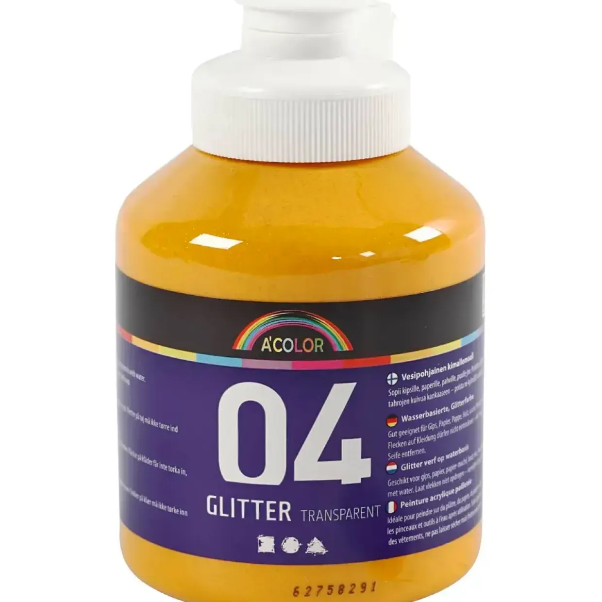 Akrylmaling glitter varm gul 500 ml