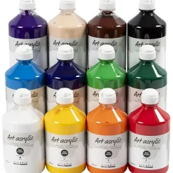 Akrylmaling Pigment Art, halvblank, standardfarver, 12x500ml