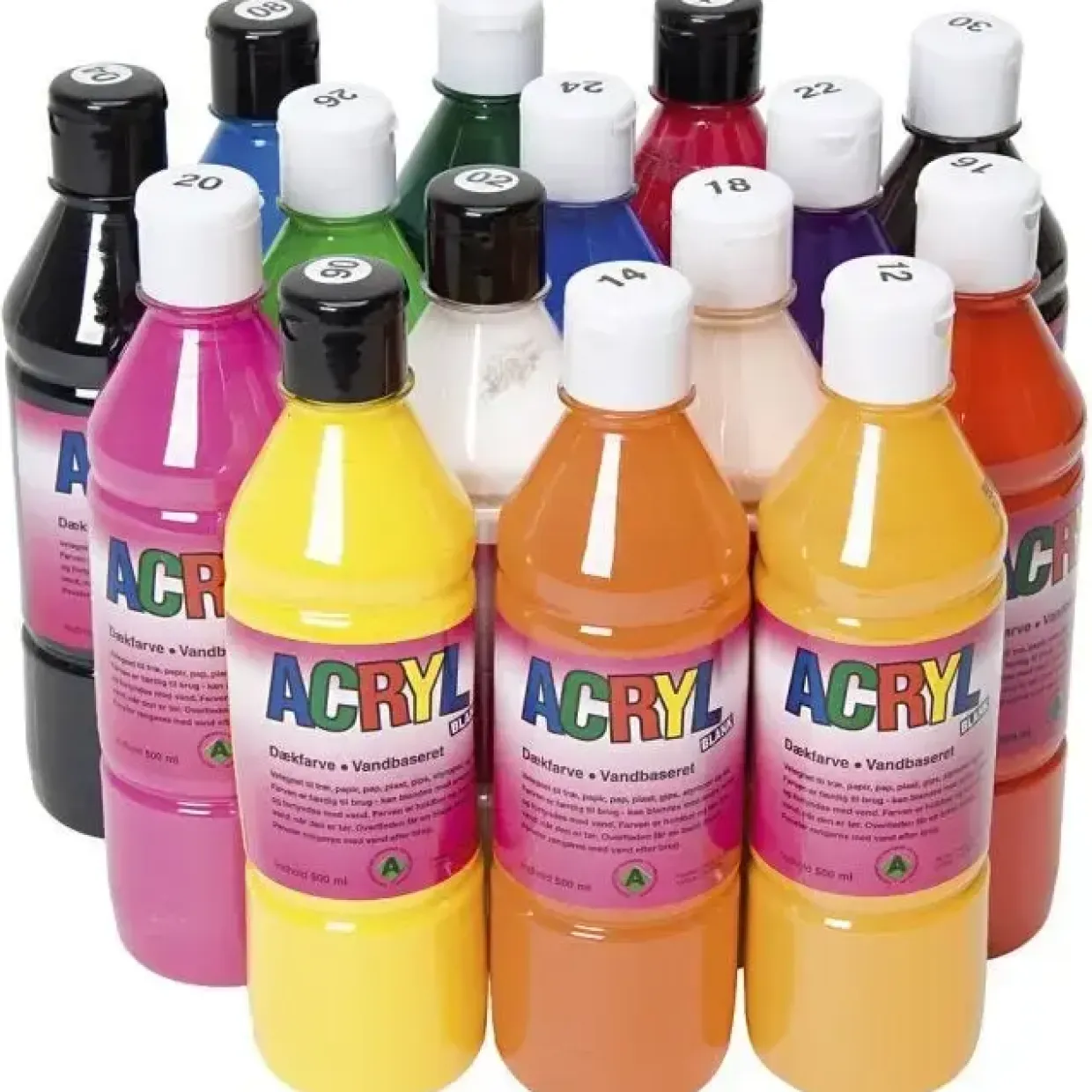 Akrylmaling primærfarver 15x500ml