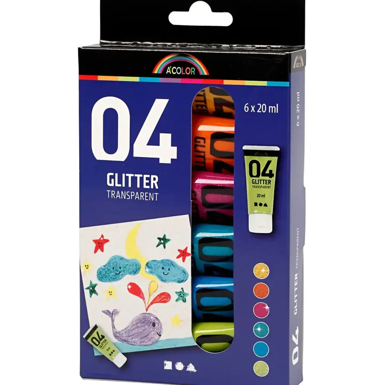 Akryl maling sæt forskellige farver 04 glitter A-Color - 6 x 20 ml