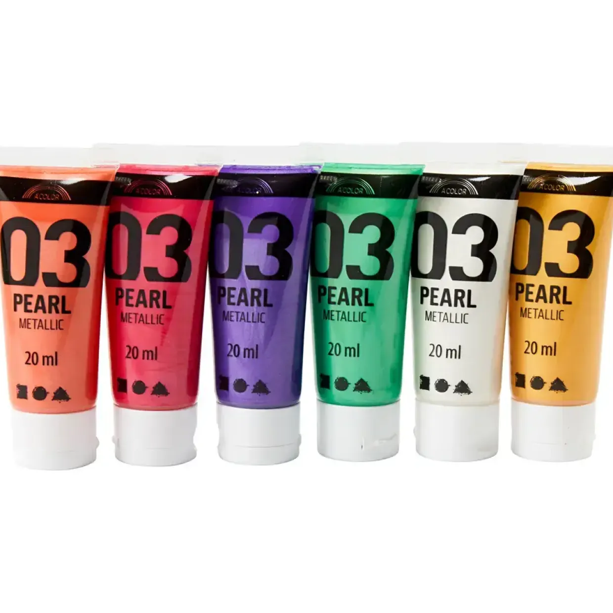 Akrylmaling sæt forskellige farver 03 metallic A-Color - 6 x 20 ml