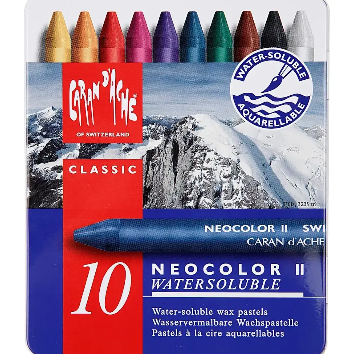 Akvarelfarvekridt - Caran d'Ache Neocolor II - 8 mm x 10 cm - Ass. farver - 10 stk.