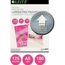 A5 Lamineringslomme Leitz UDT glossy 125 mic - 100 stk