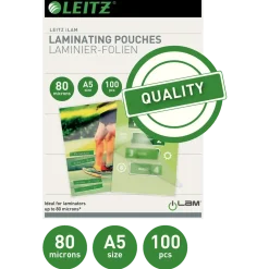 A5 Lamineringslommer Leitz 80 mic | 100 stk