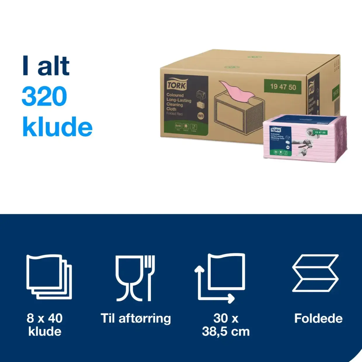 Allround klud - Tork - 194750 - Premium - W8 - Small Pack - rød - 40 klude