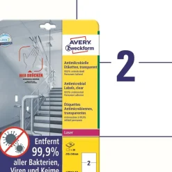 Avery etiketter Laseretiket - antimicrobiel 210x148mm klar - 10ark