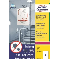 Avery etiketter Laseretiket - antimicrobiel 210x148mm hvid - 10ark