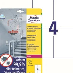 Avery etiketter Laseretiket - antimicrobiel 105x148mm klar - 10ark