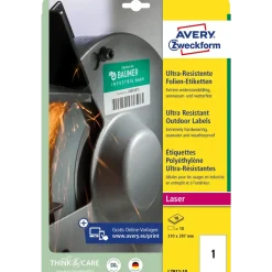 Avery etiketter L7917-10 - Laseretiket slidstærke 1 pr. ark 210 x 297 mm - 10 ark