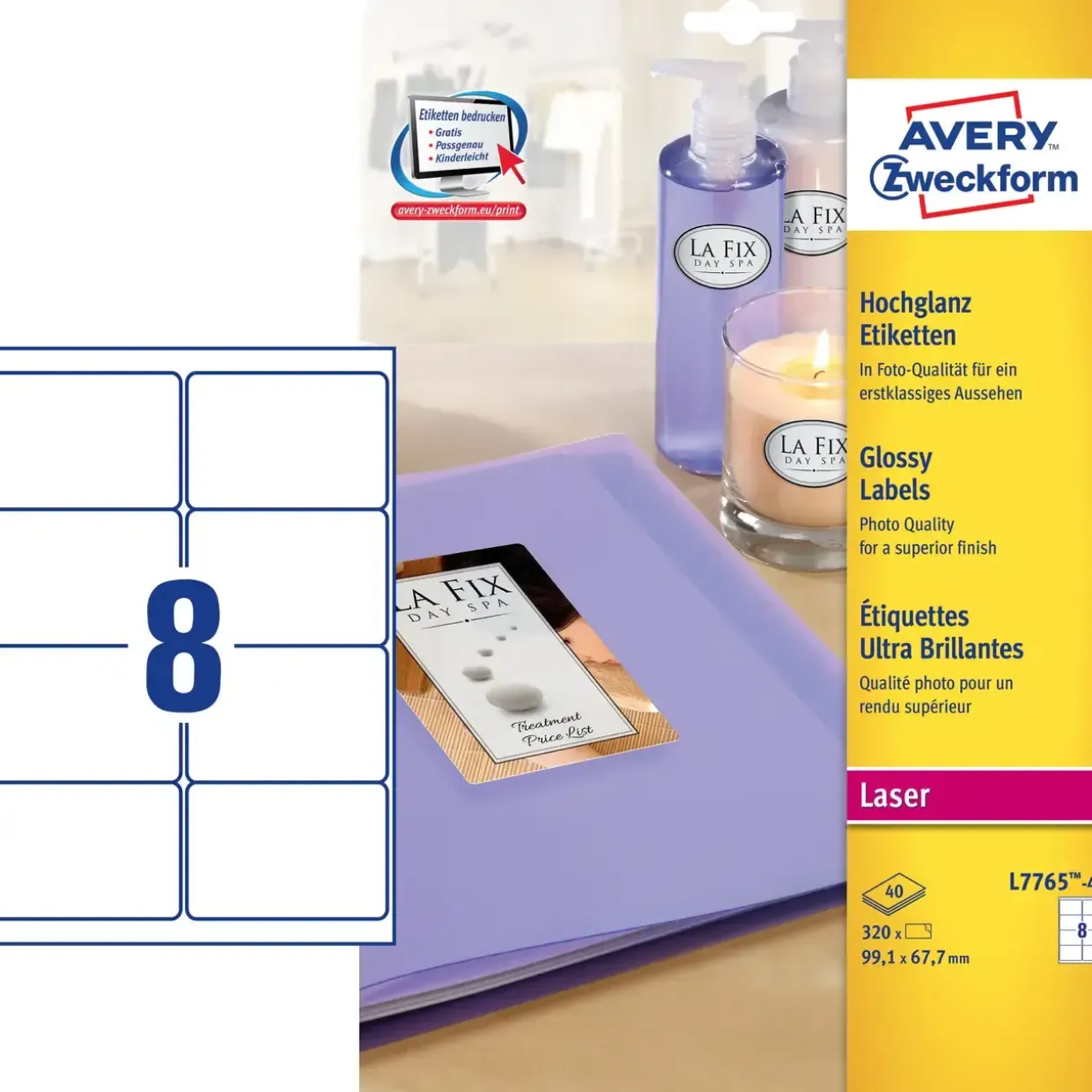 Avery etiketter L7765-40 - Laseretiket Glossy 99,1 x 67,7 mm