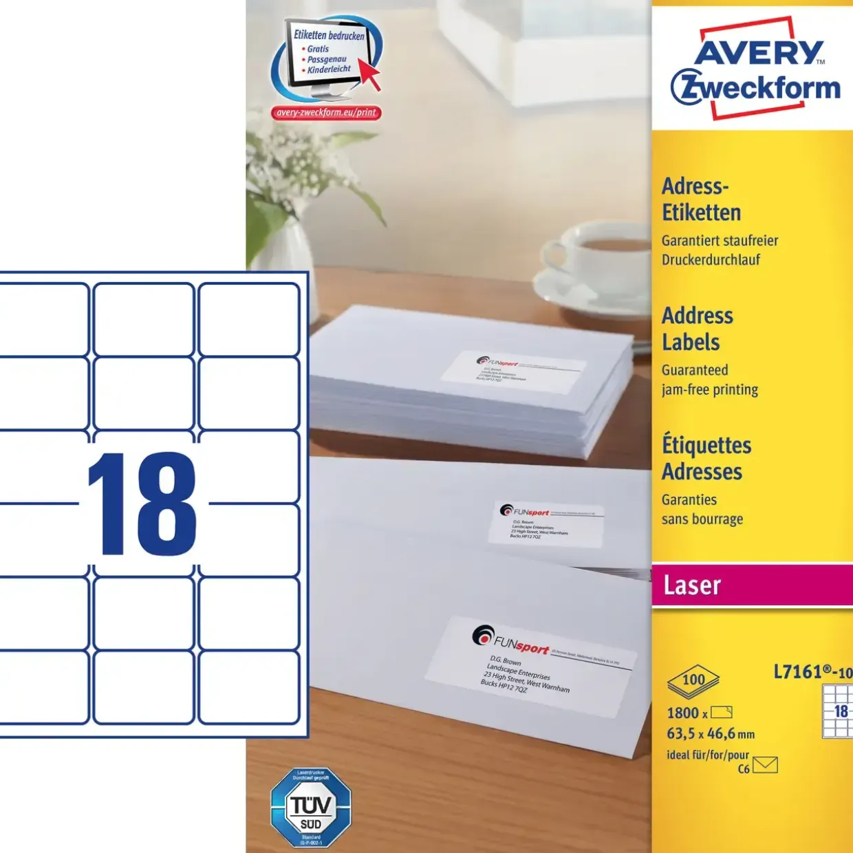 Avery etiketter L7163 - Laser etiketter 14 pr. ark 99,1 x 38,1 mm - 100 ark