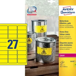 Avery etiketter L6105-20 - Laser etiket stærk gul 27 pr. ark 63,5 x 29,6 mm - 20 ark