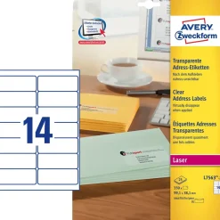 Avery etiketter L7563 - Laser label klar 14 pr. ark 99,1 x 38,1 mm - 25 ark pr pakke - 5 pakker