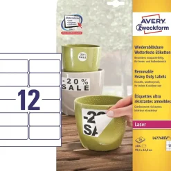 Avery etiketter L4776REV-20 - Aftagelige vandfaste laserlabels 99,1 x 42,3 mm - 20 ark