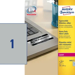 Avery Etiketter L6013-20 sølv 210 x 297 mm - 20 ark