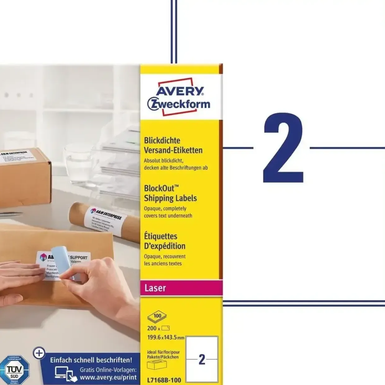 Avery etiketter m BlockOut hvid 199,6x143,5mm 100 ark á 2stk