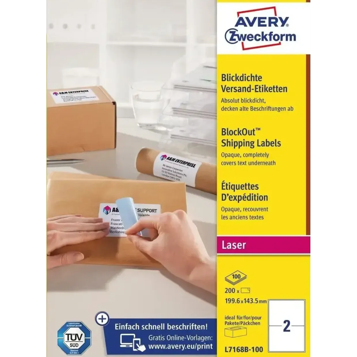 Avery etiketter m BlockOut hvid 199,6x143,5mm 100 ark á 2stk
