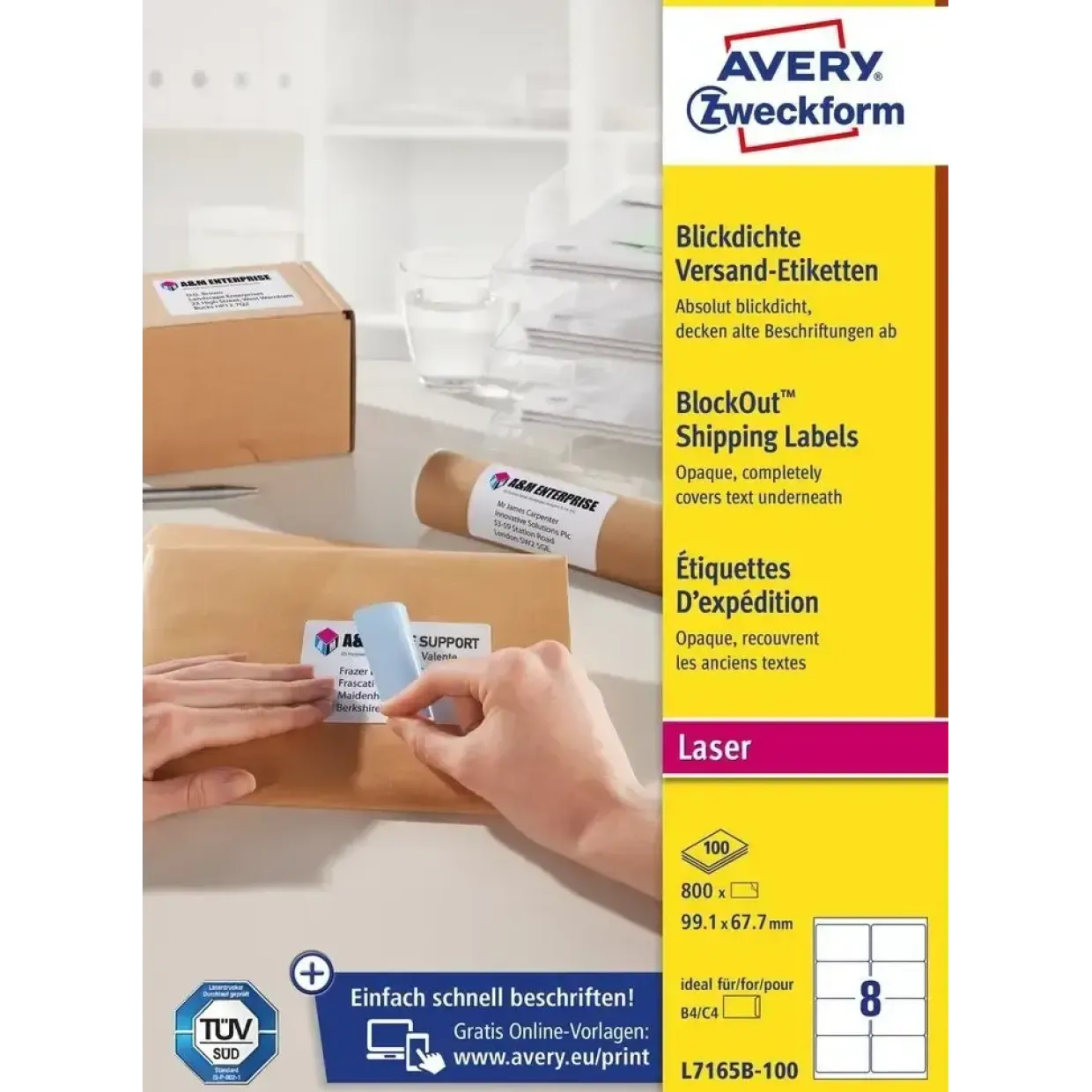 Avery etiketter m BlockOut hvid 99,1x67,7mm 100 ark á 8stk