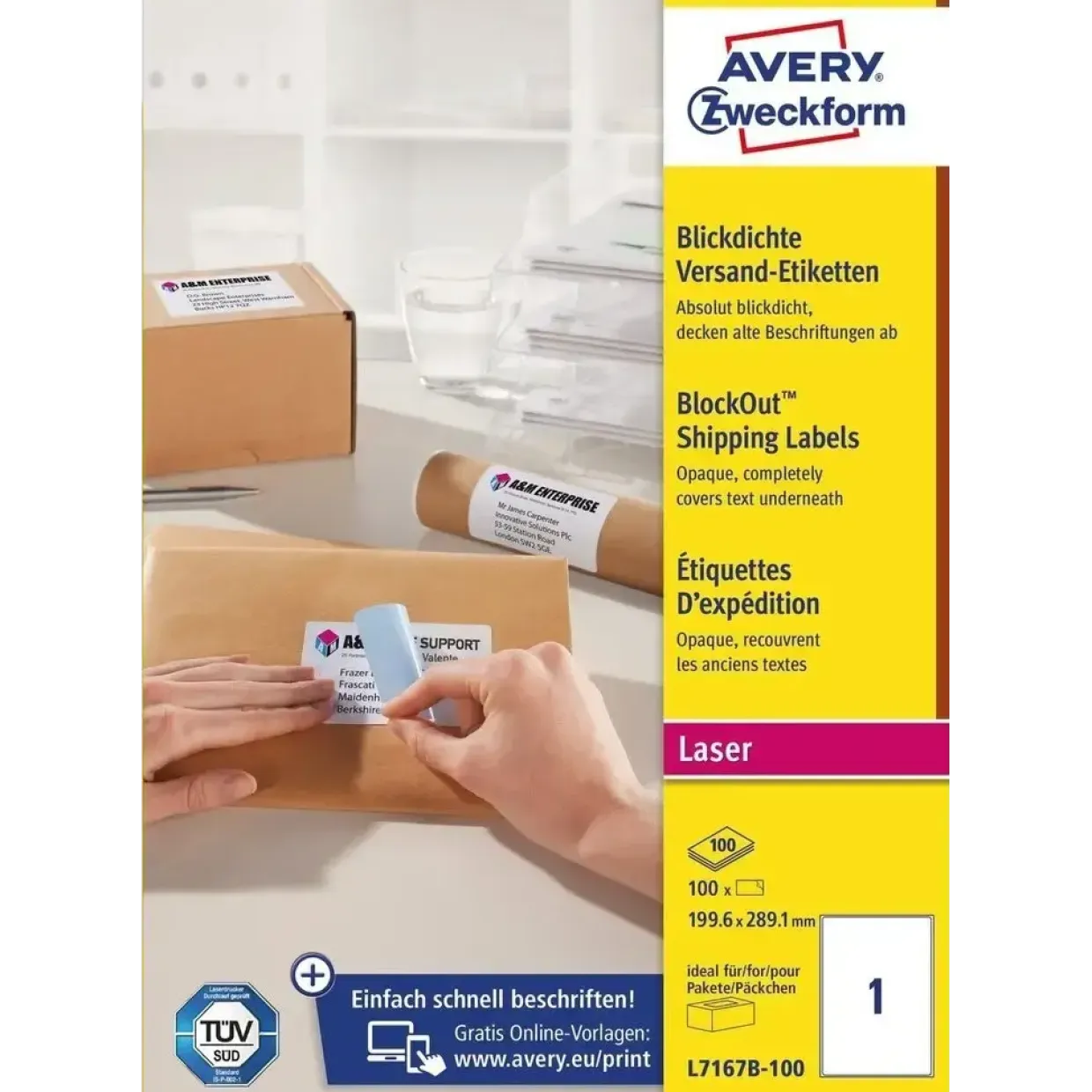 Avery etiketter m BlockOut hvid 199,6x289,1mm 100 ark á 1stk
