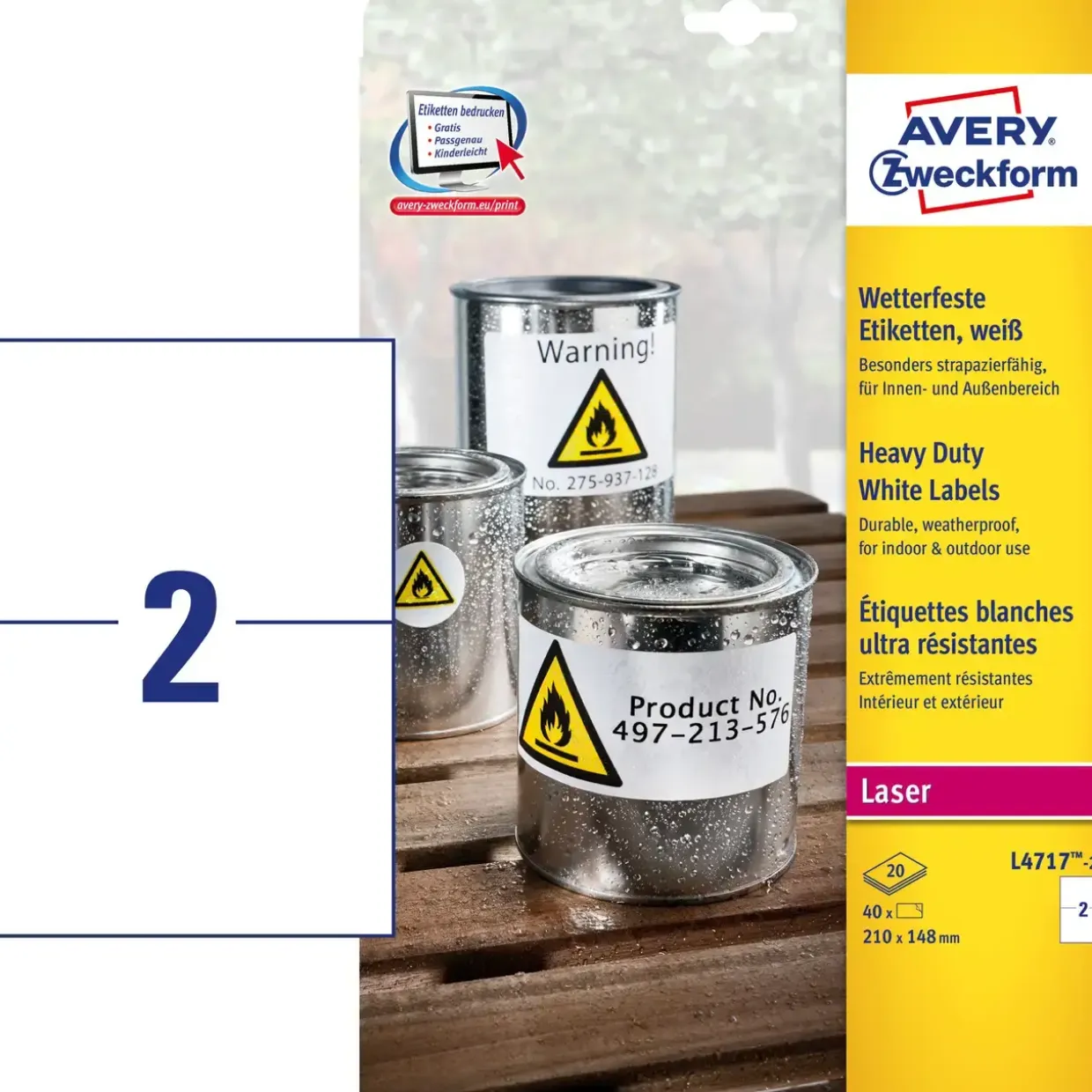 Avery Etiketter stærke hvide 210x148mm - 20ark