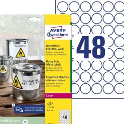 Avery etiketter, stærke Polyester etiket Ø30mm (20)