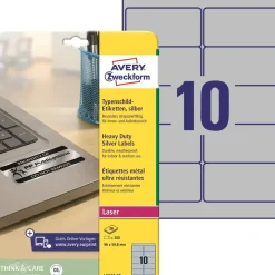 Avery stærke Polyester etiket 96x50,8mm sølv (200)