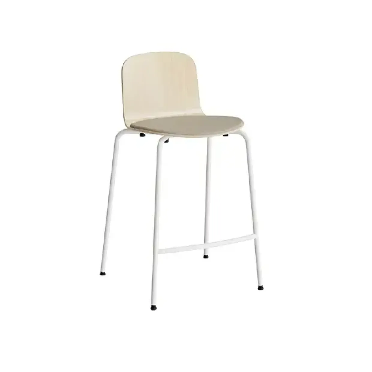Barstol ADD Birk laminat, sæde i beige tekstil, hvide ben